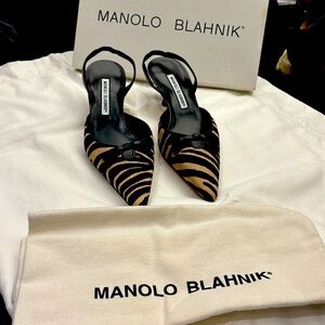 Manolo Blahnik Calf Hair Animal Print Sling Back Pump